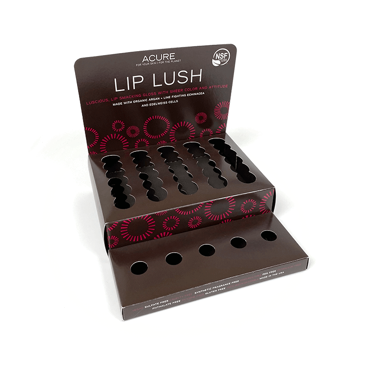 display-box A display box that holds lip product for a skincare brand.