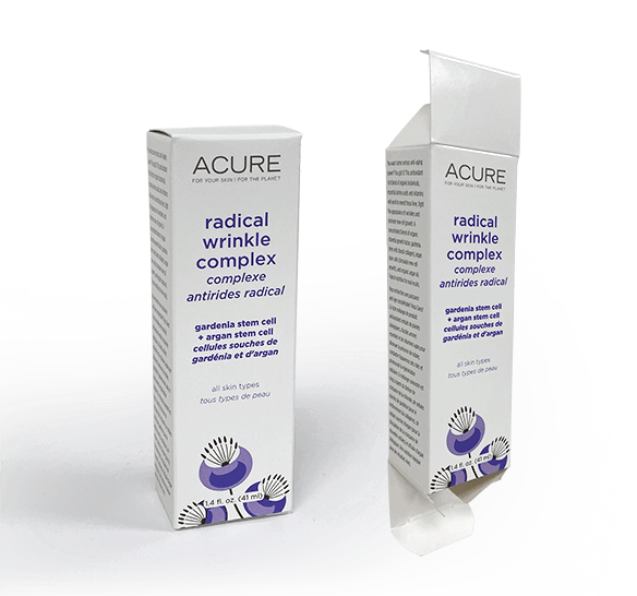 A reverse tuck folding carton for a skincare brand.