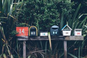 line of mail boxes for direct mail advertising